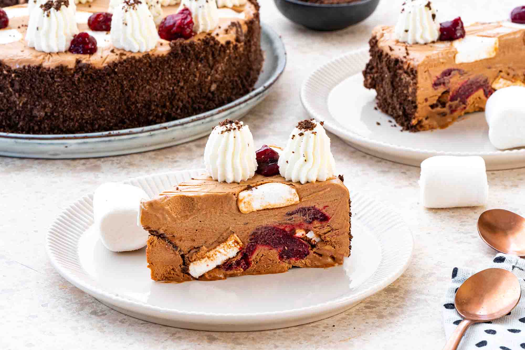 Čokoladni semifreddo s penicami in jagodičevjem